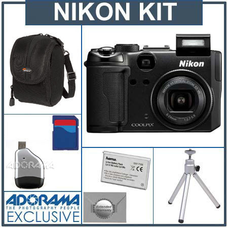 Nikon Coolpix P6000 Digital Camera Kit, Black With 4GB SD Memory Card, Camera Case, Spare EN-EL5 Type Lithium-ion Battery. USB 2.0 SD Card Reader, 2 Year Extended Service Coverage, Table Top Tripod, image