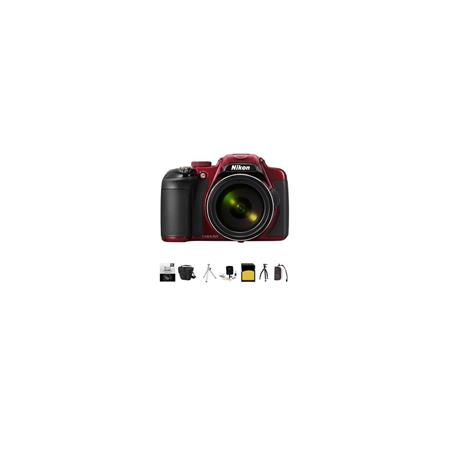 Nikon Coolpix P600 Digital Camera, 16.1MP, 60x Optical Zoom, RED - Bundle With LowePro TLZ-10 Holster Case, 32GB Class 10 SDHC Card, New Leaf 3 Year (Drops & Spills) Warranty, Cleaning Kit, Table Top Tripod, Card Memory Wallet Sunpack Flexpod Pro Gripper