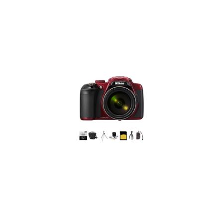 Nikon Coolpix P600 Digital Camera, 16.1MP, 60x Optical Zoom, RED - Bundle With LowePro TLZ-10 Holster Case, 32GB Class 10 SDHC Card, New Leaf 3 Year (Drops & Spills) Warranty, Cleaning Kit, Table Top Tripod, Card Memory Wallet Sunpack Flexpod Pro Gripper