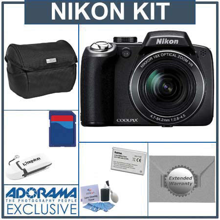 Nikon Coolpix P80 Digital Camera Kit, Black With 8GB SD Memory Card, Camera Case, Spare EN-EL5 Type Lithium-ion Battery. 2 Year Extended Service Coverage USB 2.0 SD Card Reader, Professional Lens Cleaning Kit image