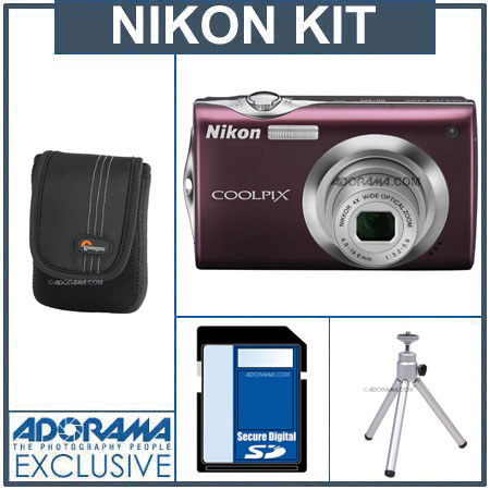 Nikon Coolpix S4000 Digital Camera Kit, - Plum - with 4GB SD Memory Card, Camera Case, Table Top Tripod image