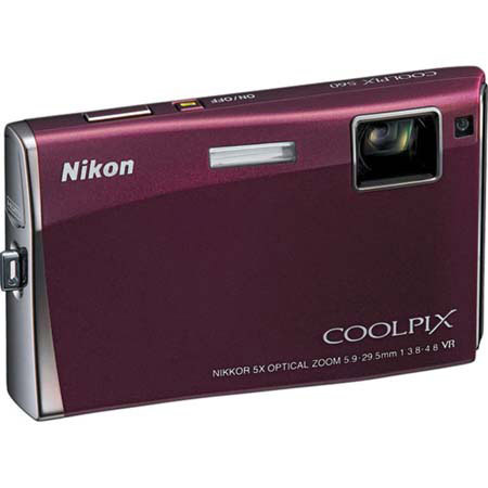 Nikon Coolpix S60 Digital Camera, 10.0 Megapixel, 5x Optical, 4x Digital Zoom, 3.5&quot; LCD Display, Burgundy image