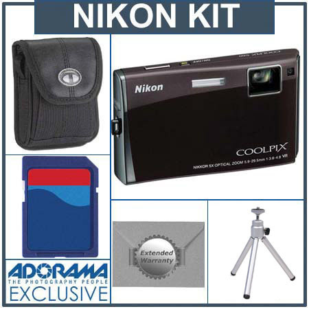 Nikon Coolpix S60 Digital Camera Kit, Esperesso Black With 2GB SD Memory Card, Camera Case, 2 Year Extended Service Coverage, Table Top Tripod, image