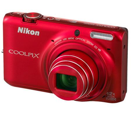 Nikon Coolpix S6500 16 Megapixel Digital Camera, Red, Nikkor 12x Optical Zoom Lens, Built-In WiFi, Full HD 1080p Video