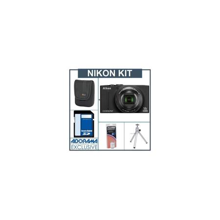 Nikon Coolpix S8200 Digital Camera Kit - Black - with 4GB SD Memory Card, Camera Case, Table Top Tripod, Spare EN EL-12 Lithium-Ion Battery