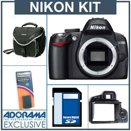 Nikon D3000 10.2 MP Single-Lens Reflex DSLR Camera Body Kit, - Refurbished - by Nikon U.S.A. - with 4 GB SD Memory Card, Spare EN-EL9 Lithium-Ion Rechargeable Battery,Slinger Camera Bag image