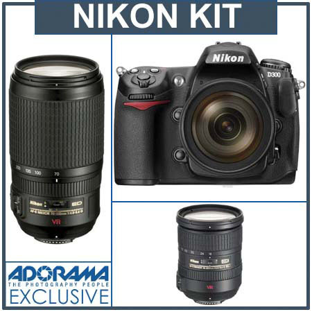 Nikon D300 DSLR Camera Outfit with 18-200mm f/3.5-5.6G ED-IF AFS DX VR Zoom-Nikkor Lens &amp; 70mm - 300mm f/4-5.6G ED AF-S DX VR (Vibration Reduction) - USA Warranty image