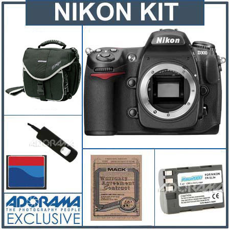 Nikon D300 DX Digital D-SLR Camera U.S.A.KIT, with 4GB CF Memory Card, Spare EN-EL3e Lithium-Ion Battery, Lowepro Holster-Style Case, Mack 3 Year Extended Warranty, Digital Remote Release, Nikon Understanding Digital Photography with Nikon SLRs DVD image