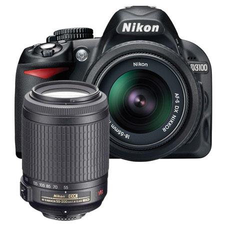 Nikon D3100 DX Kit with 18-55mm VR and 55-200mm VR Lenses 14.2MP, 1080P, 3", Live View