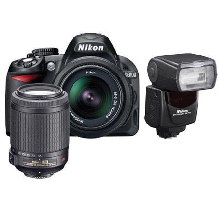 Nikon D3100 14.2 Megapixel Digital SLR Camera with 18-55mm VR Lens &amp; 55-200mm VR Lens - Bundle - with SB-700 Speedlight Flash