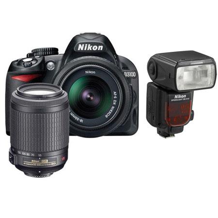 Nikon D3100 14.2 Megapixel Digital SLR Camera with 18-55mm VR Lens &amp; 55-200mm VR Lens - Bundle - with SB-910 Speedlight Flash