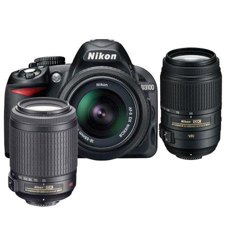 Nikon D3100 14.2 Megapixel Digital SLR Camera with 18-55mm VR Lens &amp; 55-200mm VR Lens - Bundle - with 55-300mm VR Lens