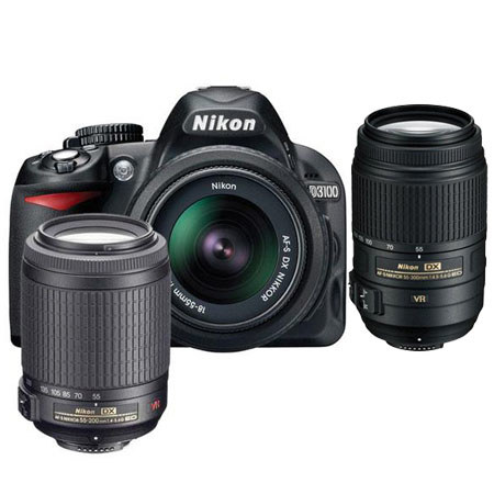 Nikon D3100 14.2 Megapixel Digital SLR Camera with 18-55mm VR Lens &amp; 55-200mm VR Lens - Bundle - with 55-300mm VR Lens