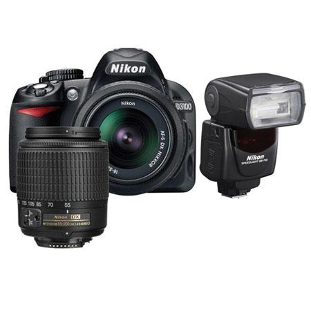 Nikon D3100 14.2 Megapixel Digital SLR Camera with 18-55mm DX Lens &amp; 55-200mm DX Lens - Bundle - with SB-700 Speedlight Flash