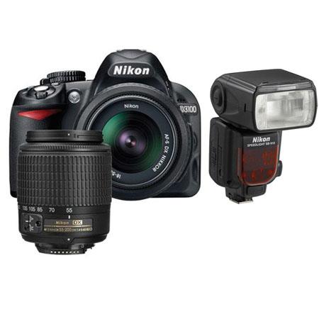 Nikon D3100 14.2 Megapixel Digital SLR Camera with 18-55mm DX Lens &amp; 55-200mm DX Lens - Bundle - with SB-910 Speedlight Flash