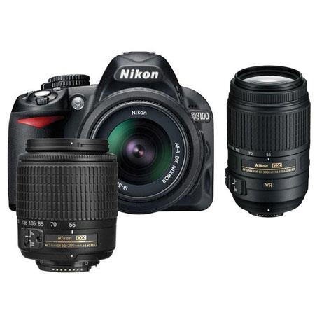 Nikon D3100 14.2 Megapixel Digital SLR Camera with 18-55mm DX Lens &amp; 55-200mm DX Lens - Bundle - with 55-300mm VR Lens