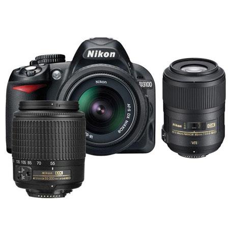 Nikon D3100 14.2 Megapixel Digital SLR Camera with 18-55mm DX Lens &amp; 55-200mm DX Lens - Bundle - with 85mm VR Lens
