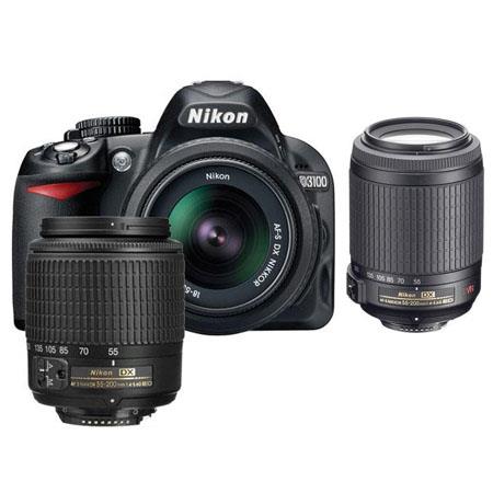 Nikon D3100 14.2 Megapixel Digital SLR Camera with 18-55mm DX Lens &amp; 55-200mm DX Lens - Bundle - with 55-200mm VR Lens