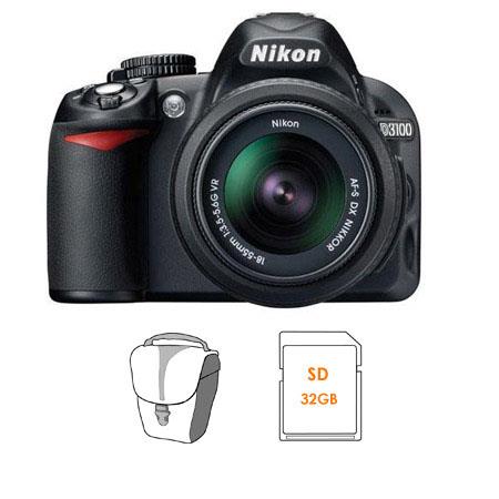Nikon D3100 Digital SLR Camera Kit with 18-55mm NIKKOR VR Lens,32GB SD Memory Card, Camera Bag