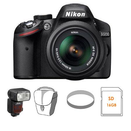 Nikon D3200 24.2 Megapixels Digital SLR Camera, 18-55mm NIKKOR VR Lens, Black - Bundle - with Nikon SB-910 TTL AF Shoe Mount Speedlight, USA Warranty