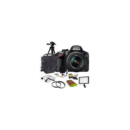 Nikon D3200 SLR Camera with 18-55mm NIKKOR VR Lens, Black - Bundle With 32GB SD Memory Card, Camera Holster Bag, Pro Optic 52mm CPL/UV Filter, Spare Battery, New Leaf 3 Year (Spills & Drops) Warranty, Tripod, Cleaning Kit, SD Card Case, Flashpoint 160 Led