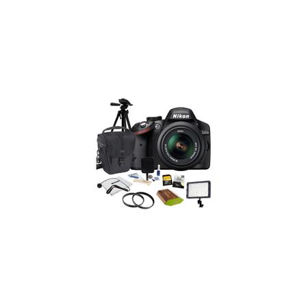 Nikon D3200 SLR Camera with 18-55mm NIKKOR VR Lens, Black - Bundle With 32GB SD Memory Card, Camera Holster Bag, Pro Optic 52mm CPL/UV Filter, Spare Battery, New Leaf 3 Year (Spills & Drops) Warranty, Tripod, Cleaning Kit, SD Card Case, Flashpoint 160 Led