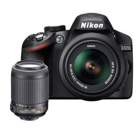 Nikon D3200 24.2 Megapixels Digital SLR Camera with 18-55mm NIKKOR VR Lens, Black &amp; Nikon 55-200mm f/4-5.6G ED-IF AF-S DX VR Vibration Reduction Lens U.S.A