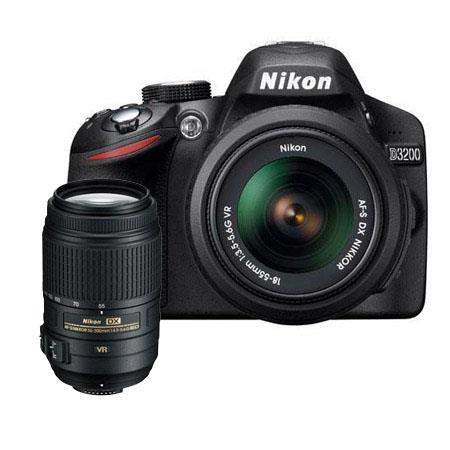 Nikon D3200 24.2 Megapixels Digital SLR Camera with 18-55mm NIKKOR VR Lens, Black &amp; Nikon 55-300mm f/4.5-5.6G ED AF-S DX VR II Vibration Reduction Lens USA