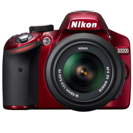 Nikon D3200 24.2 Megapixel Digital SLR Camera with 18-55mm NIKKOR VR Lens, Wi-Fi Connectivity, ISO 100 to 6400 - Red