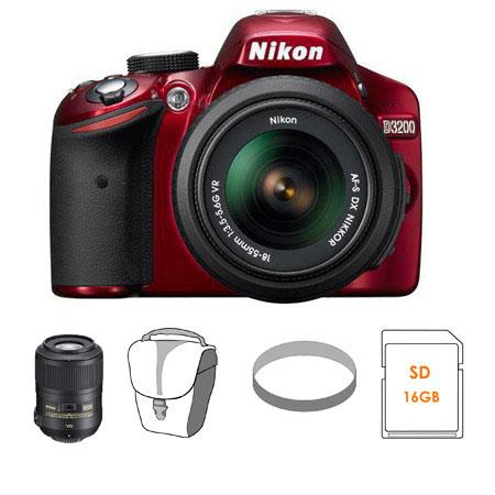 Nikon D3200 24.2 Megapixels Digital SLR Camera with 18-55mm NIKKOR VR Lens, Red - Bundle - with Nikon 85mm f/3.5G AF-S DX Micro ED (VR-II) Nikkor Lens - Nikon U