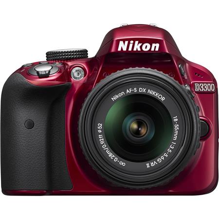 Nikon D3300 24.1 Megapixel DX-Format Digital SLR Camera Body with 18-55mm f/3.5-5.6G VR II Lens - Red