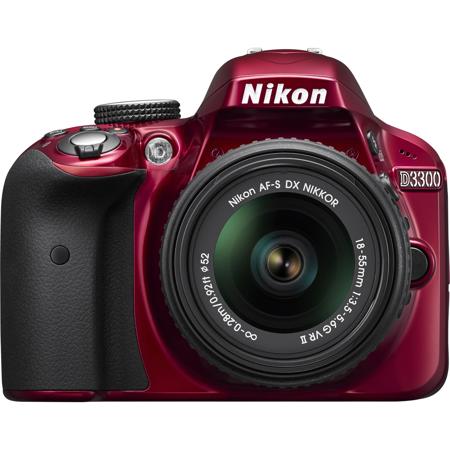 Nikon D3300 24.1 Megapixel DX-Format Digital SLR Camera Body with 18-55mm f/3.5-5.6G VR II Lens - Red