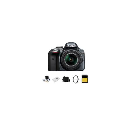 Nikon D3300 24.1 MP DX-Format DSLR Camera Body with 18-55mm f/3.5-5.6G VR II Lens - Grey - Bundle With 16 GB CL 10 SDHC Card, LowePro Shoulder Case, Pro-Optic 52 UV Filter, Cleaning Kit, SD Card Case