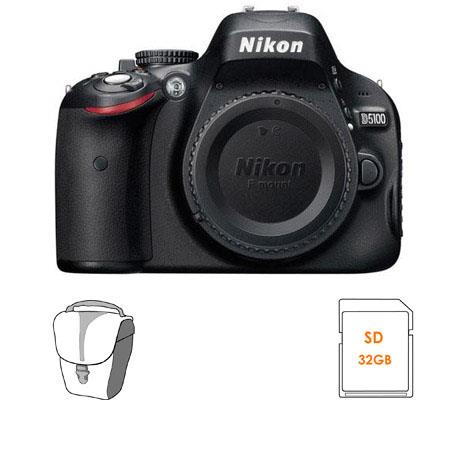 Nikon D5100 DX-Format Digital SLR Camera Body - Bundle - with 32GB SD Memory Card, Camera Bag