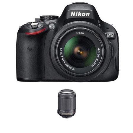 Nikon D5100 16.2MP DX-Format 3" LCD SLR Camera Bundle with 18-55mm, 55-200mm VR Lenses and Bonus 8GB SD Card