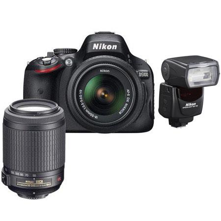 Nikon D5100 DX-Format Digital SLR Camera with 18-55mm VR &amp; 55-200mm VR Lens, Camera Case, Nikon DVD - Bundle - with SB-700 Speedlight Flash