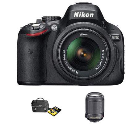 Nikon D5100 Digital SLR Camera with 18mm - 55mm f/3.5-5.6G AF-S DX (VR) Lens, &amp; 55mm - 200mm f/4-5.6G ED AF-S VR Zoom Lens U.S.A. Warranty, INCLUDES FREE: N
