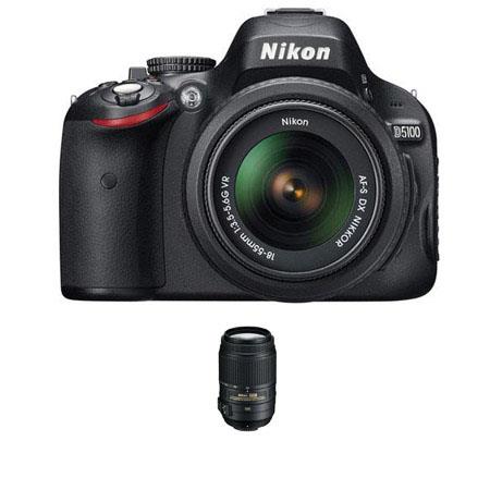 Nikon D5100 Digital SLR Camera with 18-55mm NIKKOR VR Lens, &amp; Nikon 55 - 300mm f/4.5-5.6G ED AF-S DX VR II Zoom Lens, U.S.A. Warranty - FREE: Nikon D-SLR Ca