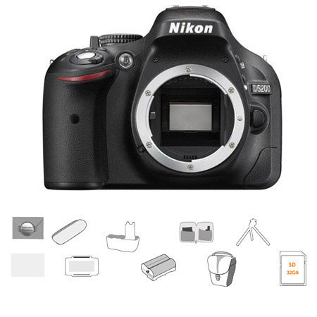 Nikon D5200 24.1 Megapixel DX-Format Digital SLR Camera Body, Black - Bundle - with 32GB SDHC Memory Card, Spare Li-Ion Battery, Carrying Case, New Leaf 3 Year (Spills & Drops) Warranty, Battery Grip, Tripod, Lens Cleaning Kit, Screen Protector, SD Card C