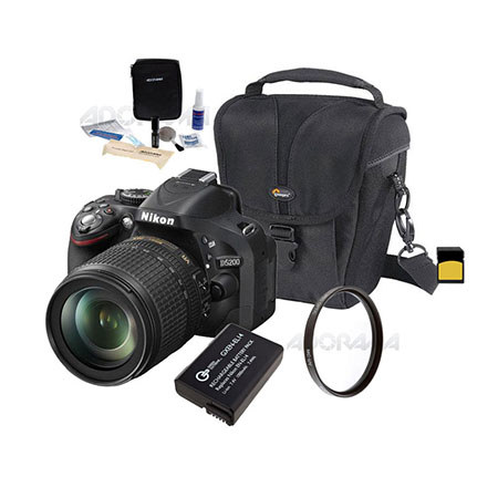 Nikon D5200 DX-Format Digital SLR Camera Kit with 18-105mm f/3.5-5.6G ED AF-S DX (VR) Lens, Black - Bundle - with 16GB SDHC Memory Card, Spare Li-Ion Battery, 67mm UV Filter, Carrying Case, Lens Cleaning Kit