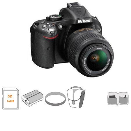Nikon D5200 DX-Format Digital SLR Camera Kit with 18-55mm f/3.5-5.6G AF-S DX (VR) Lens, Black - Bundle - with 16GB SDHC Memory Card, Spare Li-Ion Battery, 52mm UV Filter, Carrying Case, Lens Cleaning Kit