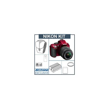 Nikon D5200 DX-Format Digital SLR Camera Kit with 18-55mm f/3.5-5.6G AF-S DX (VR) Lens, Red - Bundle - with 16GB SDHC Memory Card, Spare Li-Ion Battery, 52mm UV Filter, Wireless Remote Camera Control, Carrying Case, Lens Cleaning Kit