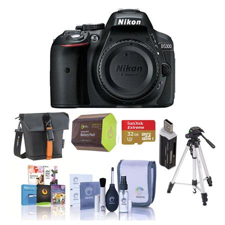 Nikon D5300 24.1 Megapixel DX-Format Digital SLR Camera Body - Black - Bundle With Slinger Holster Case Black ,16GB Ultra SDHC CL10 Card, Spare ENEL14 Battery , Tripod, Cleaning Kit , SD Card Reader