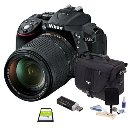 Nikon D5300 DX-Format DSLR Camera - Black with AFS DX 18-140mm f/3.5-5.6G ED VR Lens - BUNDLE - with Camera Bag, 16GB SDHC Class 10 Memory Card, Lens Cleaning Kit, and USB 2.0 Multicard Reader