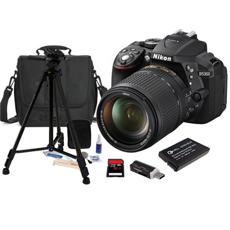 Nikon D5300 DX-Format Digital SLR Camera - Black With AFS DX 18-140mm f/3.5-5.6G ED VR Lens - Bundle With Camera Bag, 16GB Ultra SDHC CL10 Card, Spare ENEL14 Battery, Tripod, Cleaning Kit , SD Card Reader