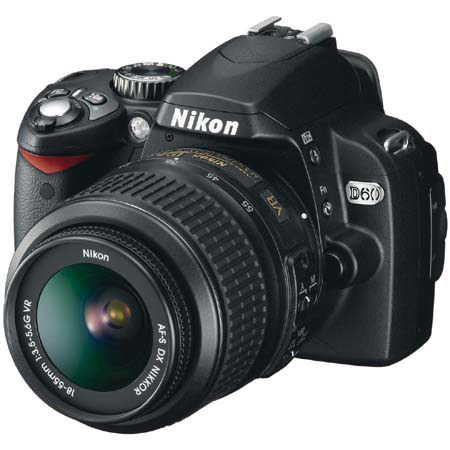 Nikon D60 10.2 Megapixel Digital SLR Camera Outfit, with 18-55mm f/3.5-5.6G ED AF-S DX VR Zoom Nikkor Lens - USA Warranty image