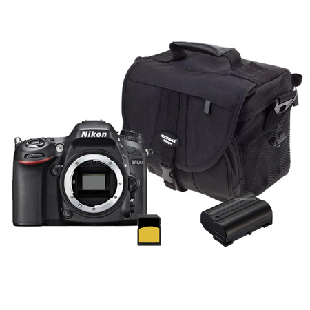 Nikon D7100 DX-format Digital SLR Camera Body, Black - Bundle - with Spare Li-Ion Battery, 32GB Class 10 SDHC Memory Card, Carrying Case