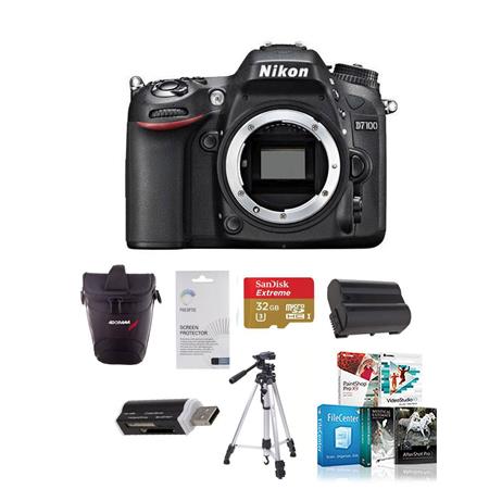 Nikon D7100 DX-format Digital SLR Camera Body, Black - Bundle - with 32GB Class SDHC Memory Card, Spare Li-Ion Battery, New Leaf 3 Year Extended Warranty, External Rapid Battery Charger, Carrying Case