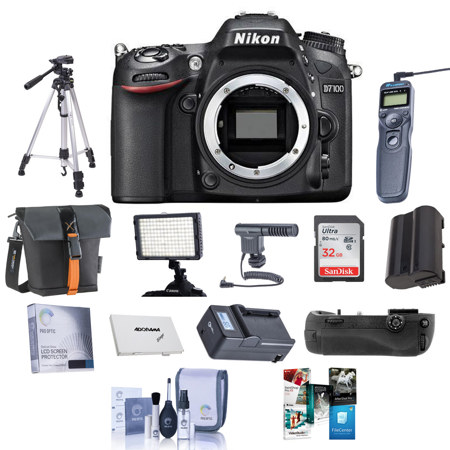 Nikon D7100 DX-format Digital SLR Camera Body, Black - Bundle - with 32GB Class 10 SDHC Memory Card, Spare Li-Ion Battery, New Leaf 3 Year (Spills & Drops) Warranty, Rapid Battery Charger, Carrying Case, Cleaning Kit, SD Card Case, Sunpack Tripod, Digital