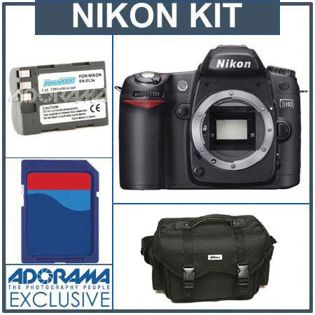 Nikon D80 Digital SLR Camera Kit, with 2 GB SD Memory Card, Spare EN-EL3e Lithium-Ion Rechargeable Battery, Nikon Gadget Bag, image